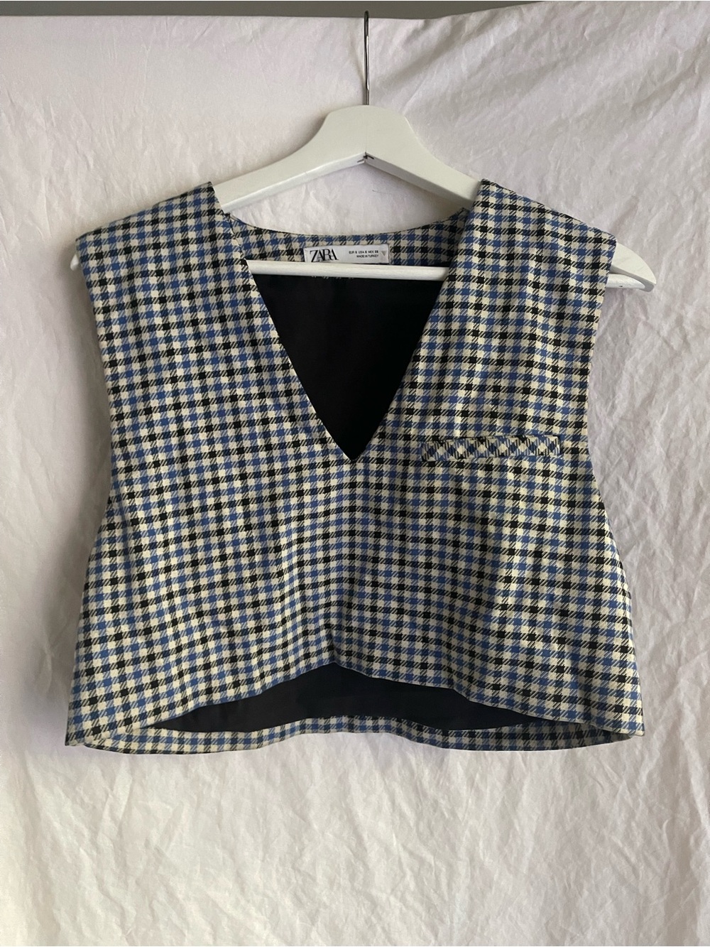 ZARA Gingham Houndstooth Cropped Vest V-Neck Sleeveless Crop Top Size S Preppy - Picture 2 of 15
